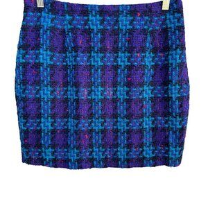 Pamela B Vintage Womens Purple Blue Wool Look Tweed Plaid Lined Zip Mini Skirt L